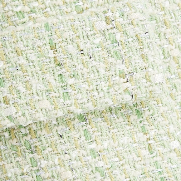 NWT MAJE Metallic bouclé-tweed mini skirt Light Green size 42/US 10 - Picture 3 of 14